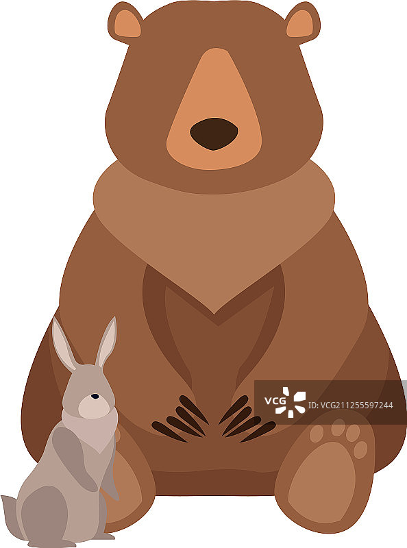 卡通野生熊和兔子扁平风格设计图片素材