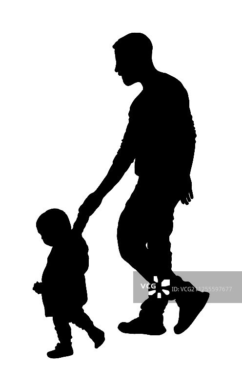 年轻父亲和儿子手牵手剪影图片素材