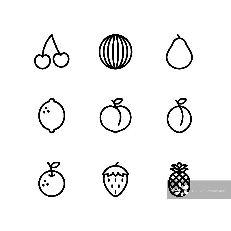 水果线条图标轮廓样式合集图片素材