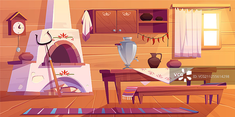 带炉灶的俄罗斯老厨房空内景图片素材