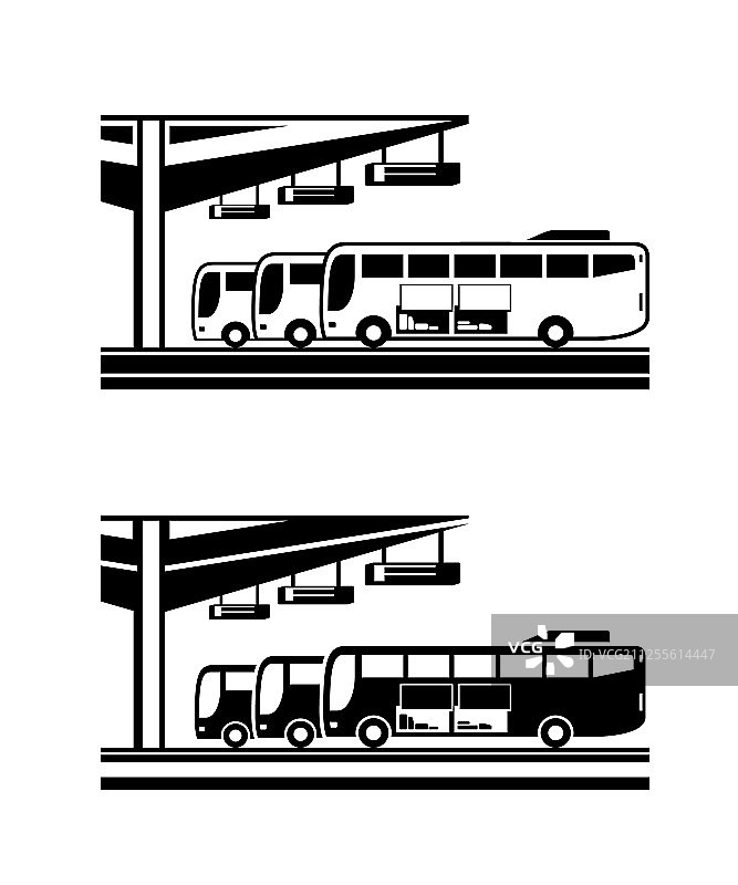 排列好准备从车站出发的公共汽车图片素材