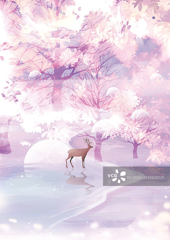 紫霞下的麋鹿森林图片素材
