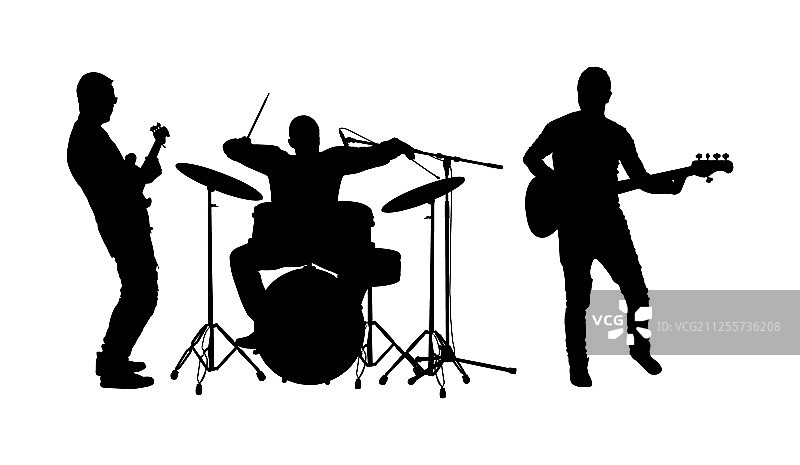 摇滚乐队剪影：吉他与鼓手图片素材