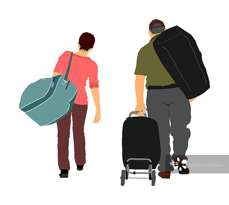 带行李的夫妇旅行者回家图片素材