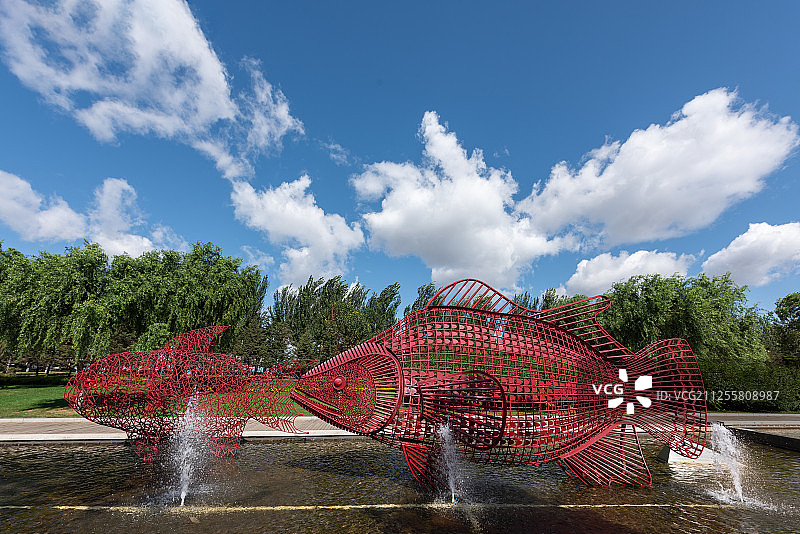 哈尔滨群力街头的雕塑鱼图片素材