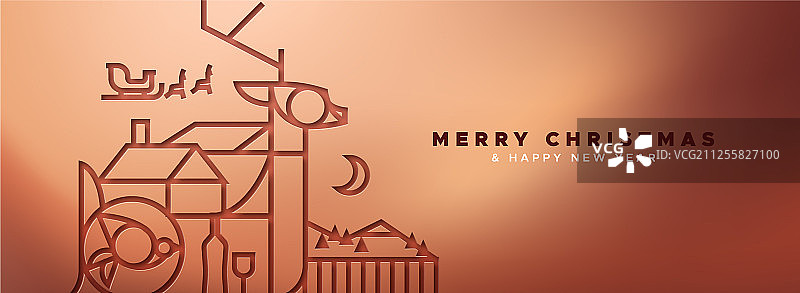 铜色圣诞banner剪纸风轮廓鹿图片素材