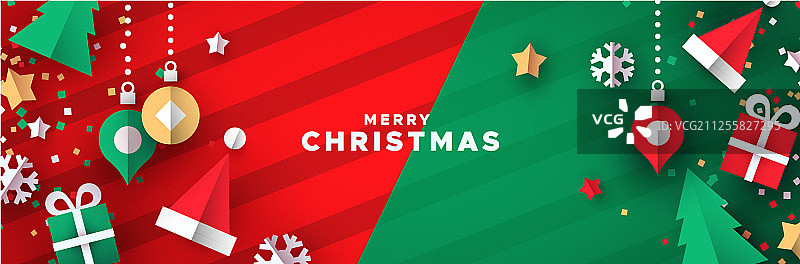 圣诞节剪纸风节日装饰banner图片素材