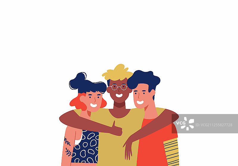 三个快乐的朋友拥抱在一起图片素材