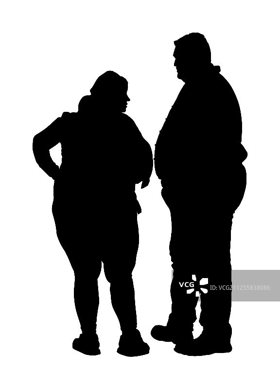 肥胖的男人和女人超重情侣剪影图片素材