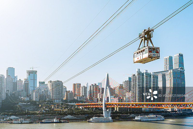 中国重庆城市高楼和长江索道风光图片素材