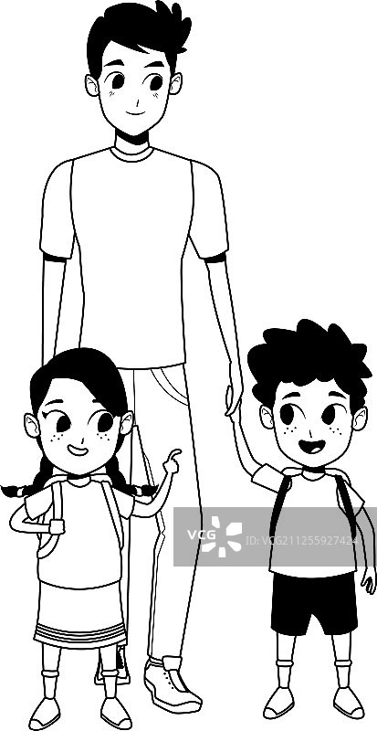 黑白亲子照：单亲爸爸和孩子们图片素材