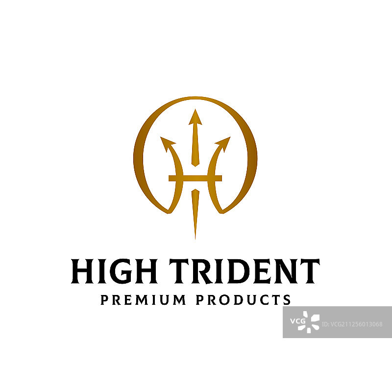 字母H三叉戟圆形金色标志设计图片素材