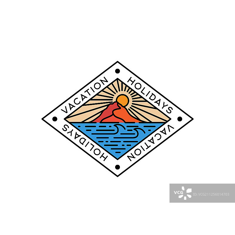 山和阳光线条艺术的彩色海滩图片素材