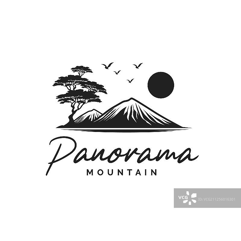 带树木的黑白景观Logo设计图片素材