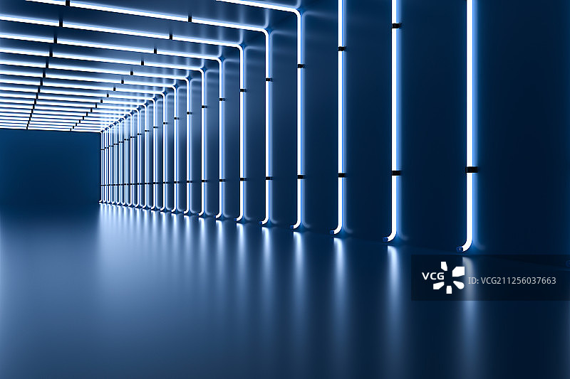 3D霓虹灯下的现代空间图片素材