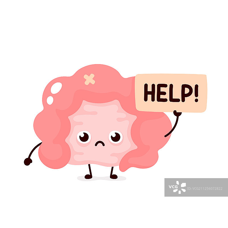 难受、痛苦、生病的卡通肠道图片素材