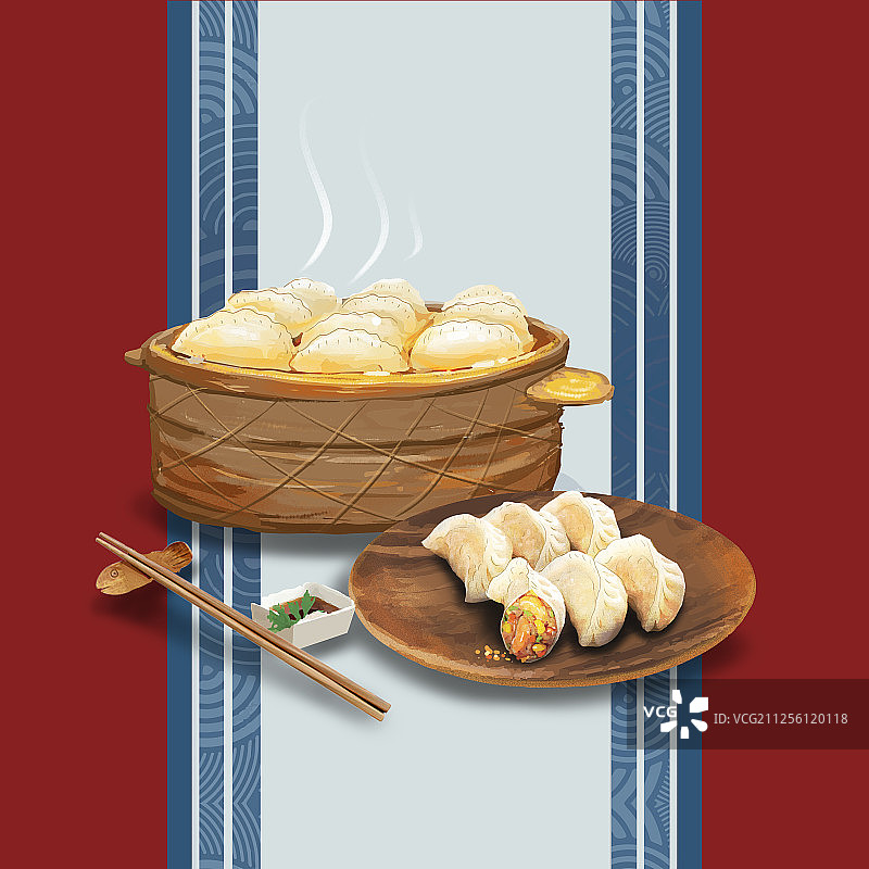 热腾腾的饺子插画图片素材