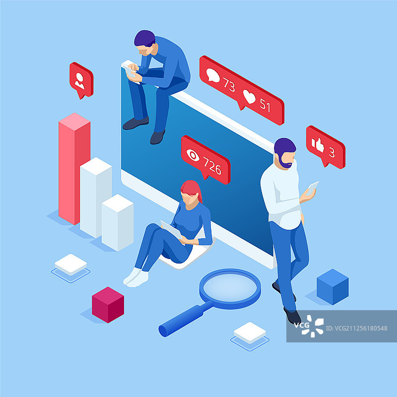 2.5D点赞社交网络概念图片素材