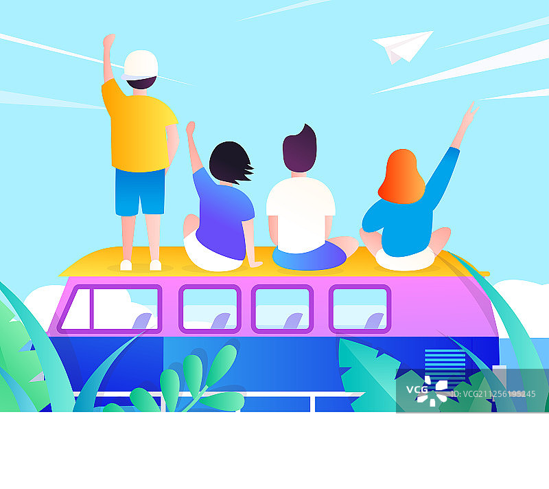 毕业季高中生初中生一起结伴毕业旅游去看大海图片素材