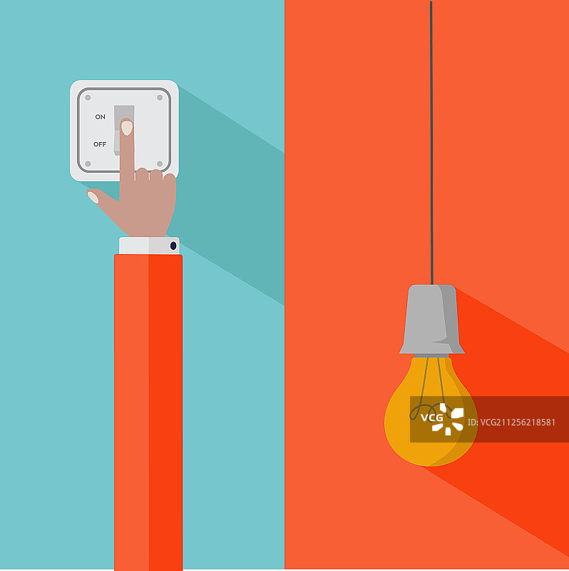 手转动电灯开关和灯泡图片素材