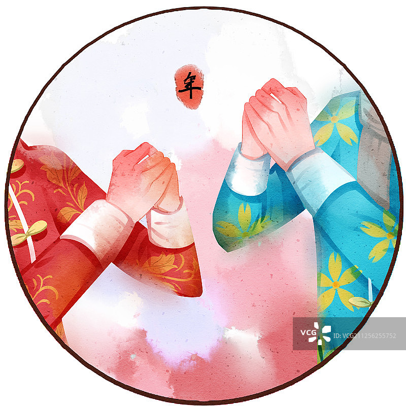 水彩风格春节习俗拜年插画图片素材