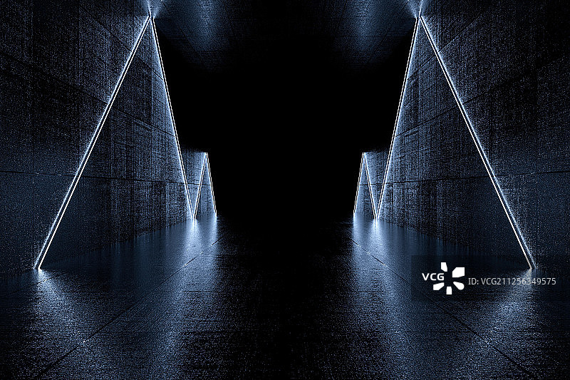 3D夜空下的霓虹灯空间图片素材