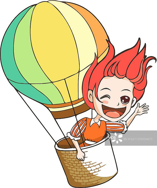 卡通热气球女孩图片素材