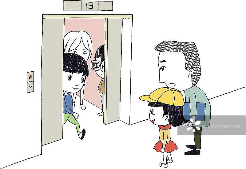 电梯场景漫画图片素材