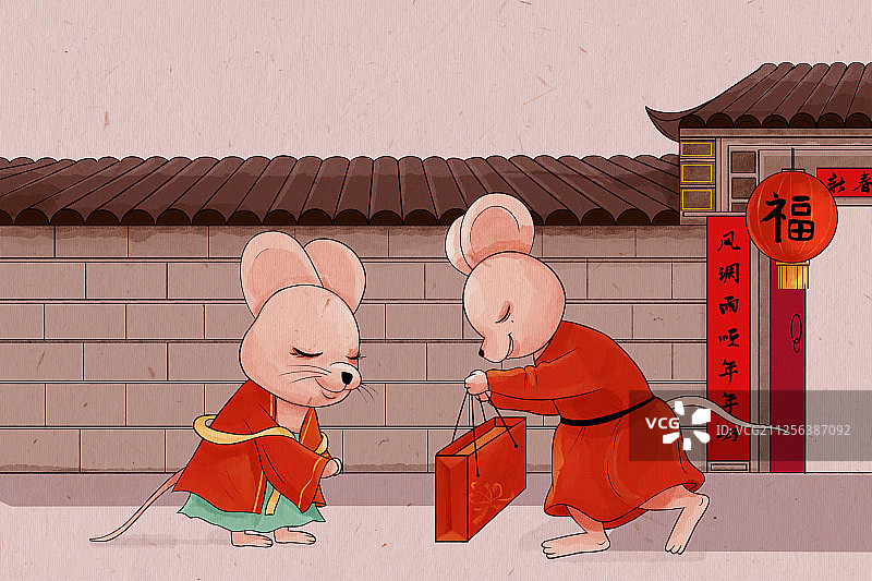 鼠年年俗插画图片素材