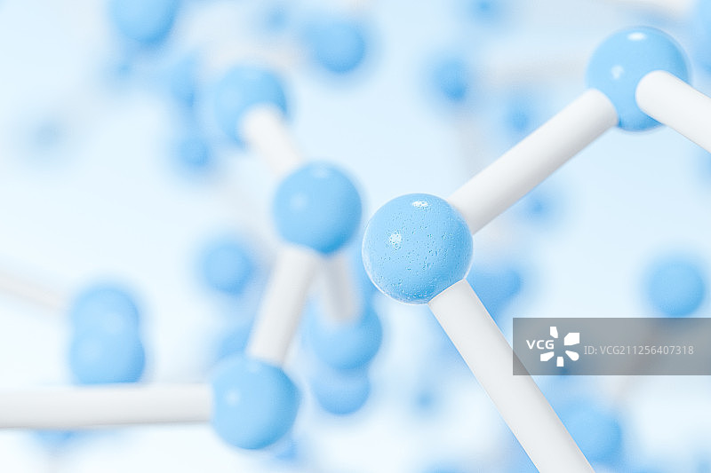 分子球体连接线条与蓝色背景 三维渲染图片素材