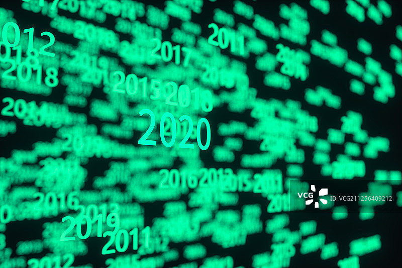 2020与年份时间大数据科技背景 三维渲染图片素材