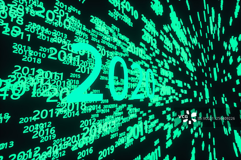 2020与年份时间大数据科技背景 三维渲染图片素材