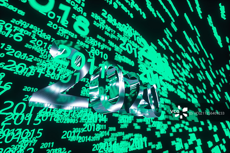 2020与年份时间大数据科技背景 三维渲染图片素材