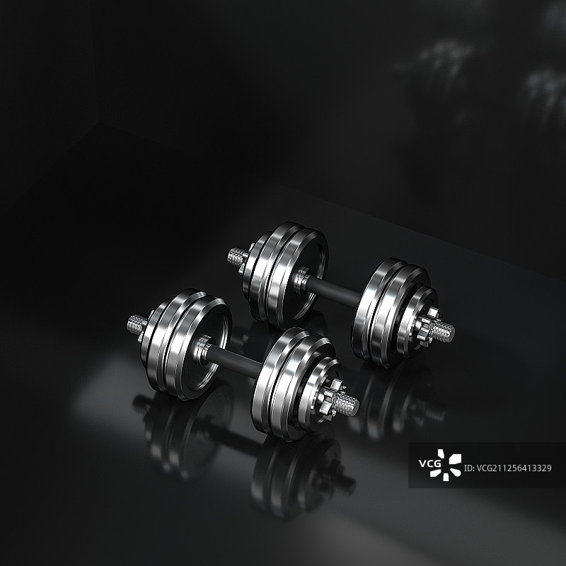 哑铃与深色背景 健身题材背景 三维渲染图片素材