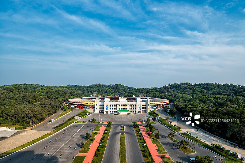 朝鲜平壤金日成竞技场高视角图片素材