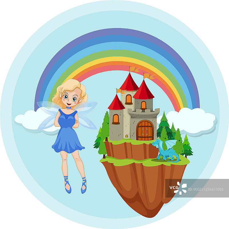 漂浮岛屿上的城堡仙女图片素材