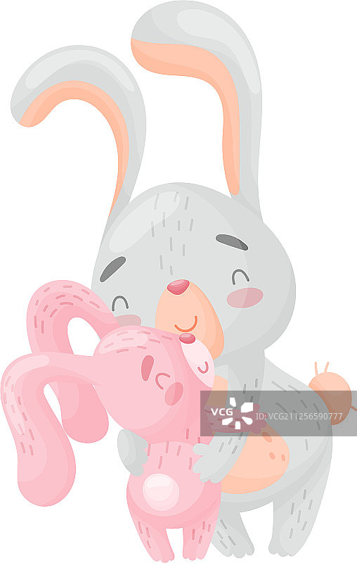 白色背景上的灰色和粉色野兔图片素材