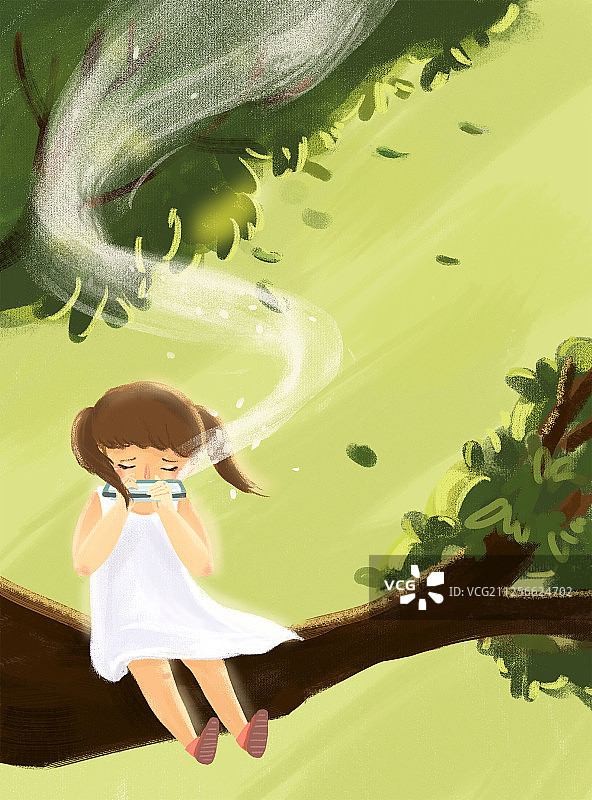 吹口琴的白衣少女图片素材