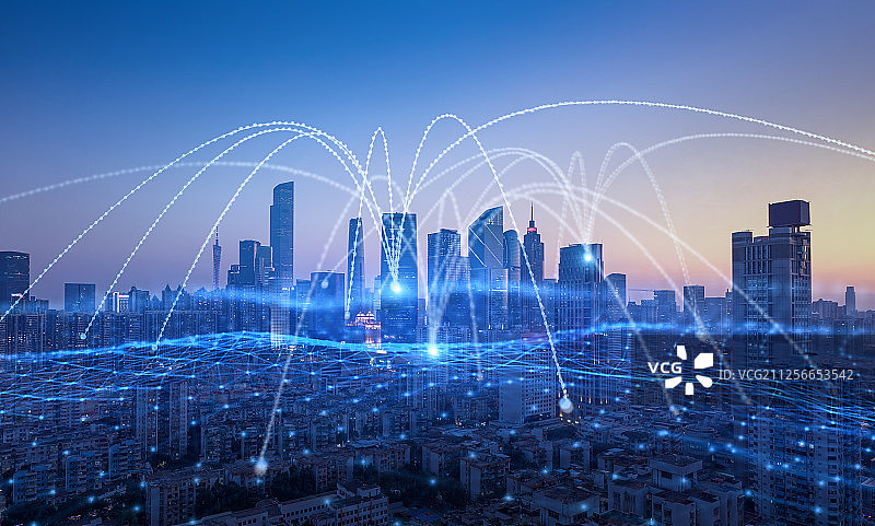 创新未来新型科技5G网络互联网广州市中心天际线图片素材