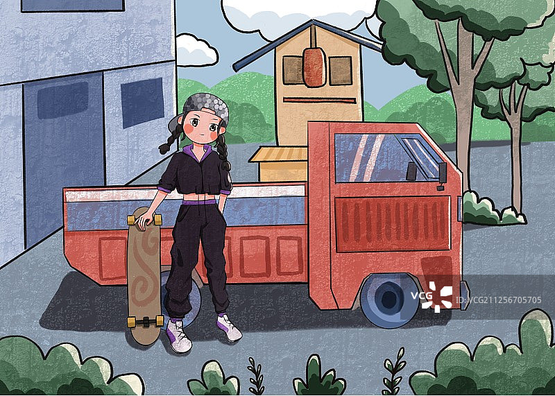 滑板少女图片素材