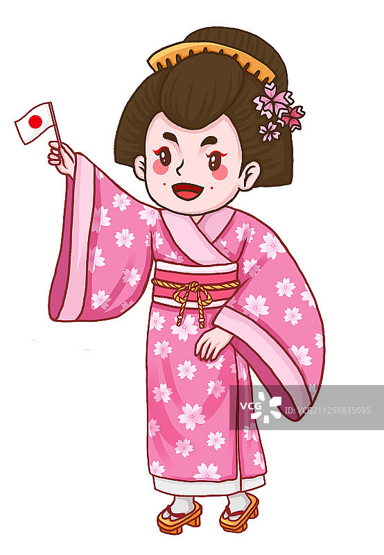 日本之旅—穿着和服的可爱导游插画图片素材