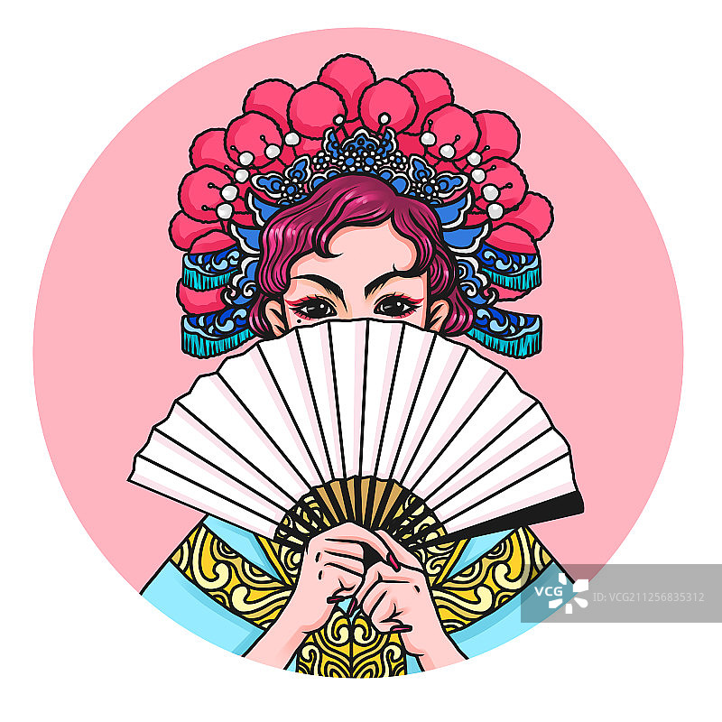 国潮风京剧花旦人物插画图片素材