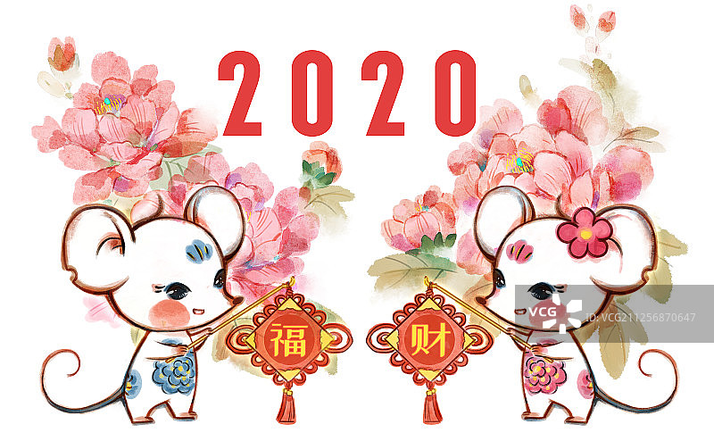 鼠年春节2020水墨画图片素材