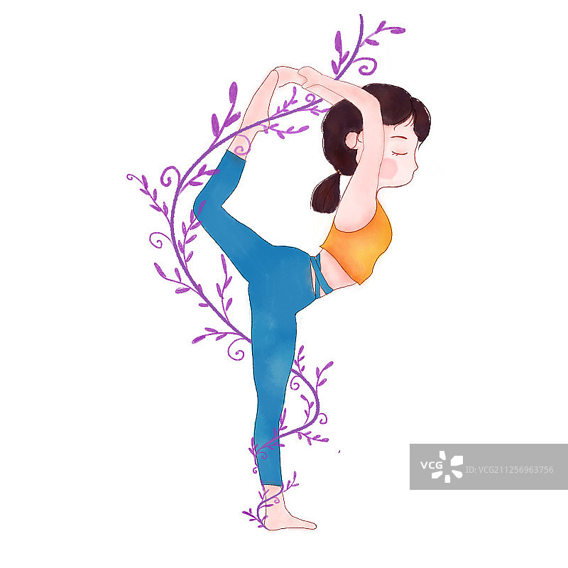 水彩瑜伽女孩舞王式瑜伽概念插画图片素材