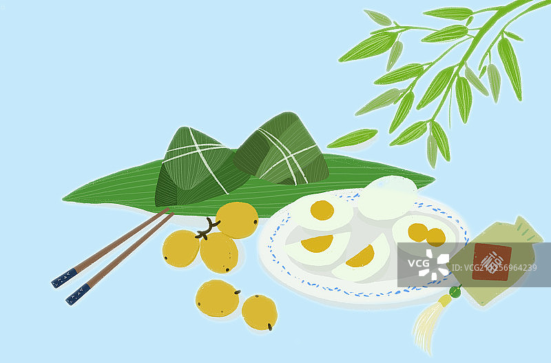 端午节的粽子和咸鸭蛋插画图片素材
