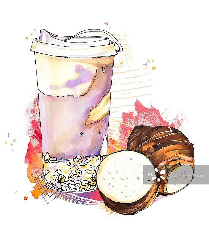 芋头燕麦奶茶与芋头组合  晕染图片素材