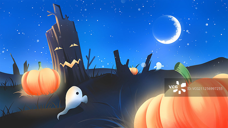 大南瓜万圣节卡通动漫风格插画图片素材