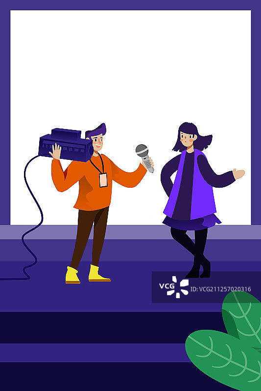 卡通手绘记者节新闻记者采访时事闪屏插画图片素材