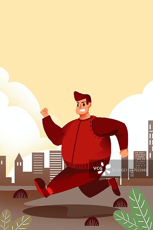 卡通手绘胖子跑步世界糖尿病日插画图片素材