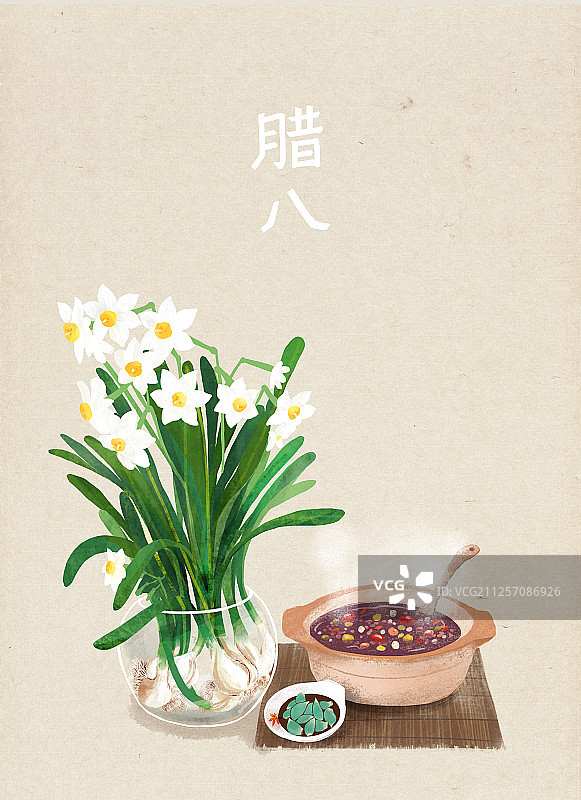 腊八节水仙腊八粥腊八蒜气插图图片素材